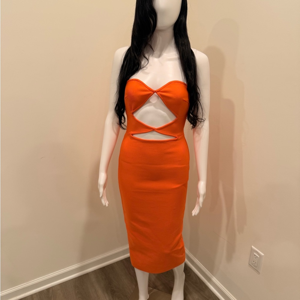 Fashion Nova Strapless Orange Cut-Out Dress
